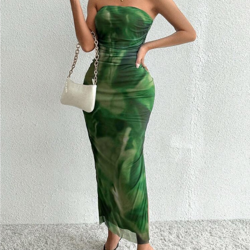 Green SHEIN Strapless Dress